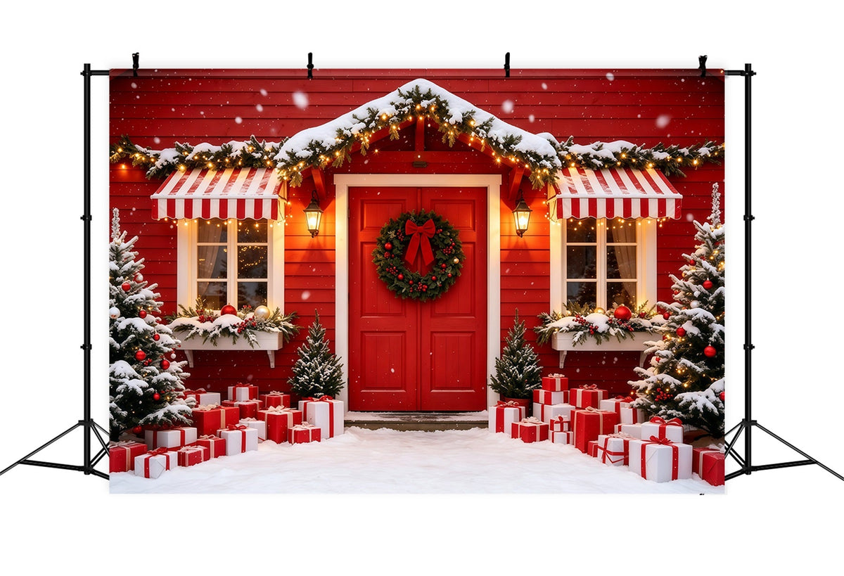 Décor De Maison De Noël Porte D'Entrée De La Cabine Rouge Décors De Studio De Noël GQ69-4