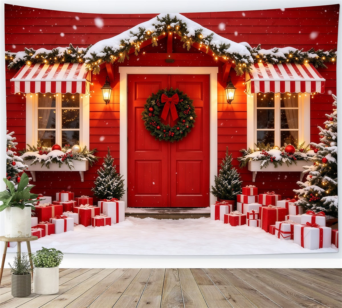 Décor De Maison De Noël Porte D'Entrée De La Cabine Rouge Décors De Studio De Noël GQ69-4