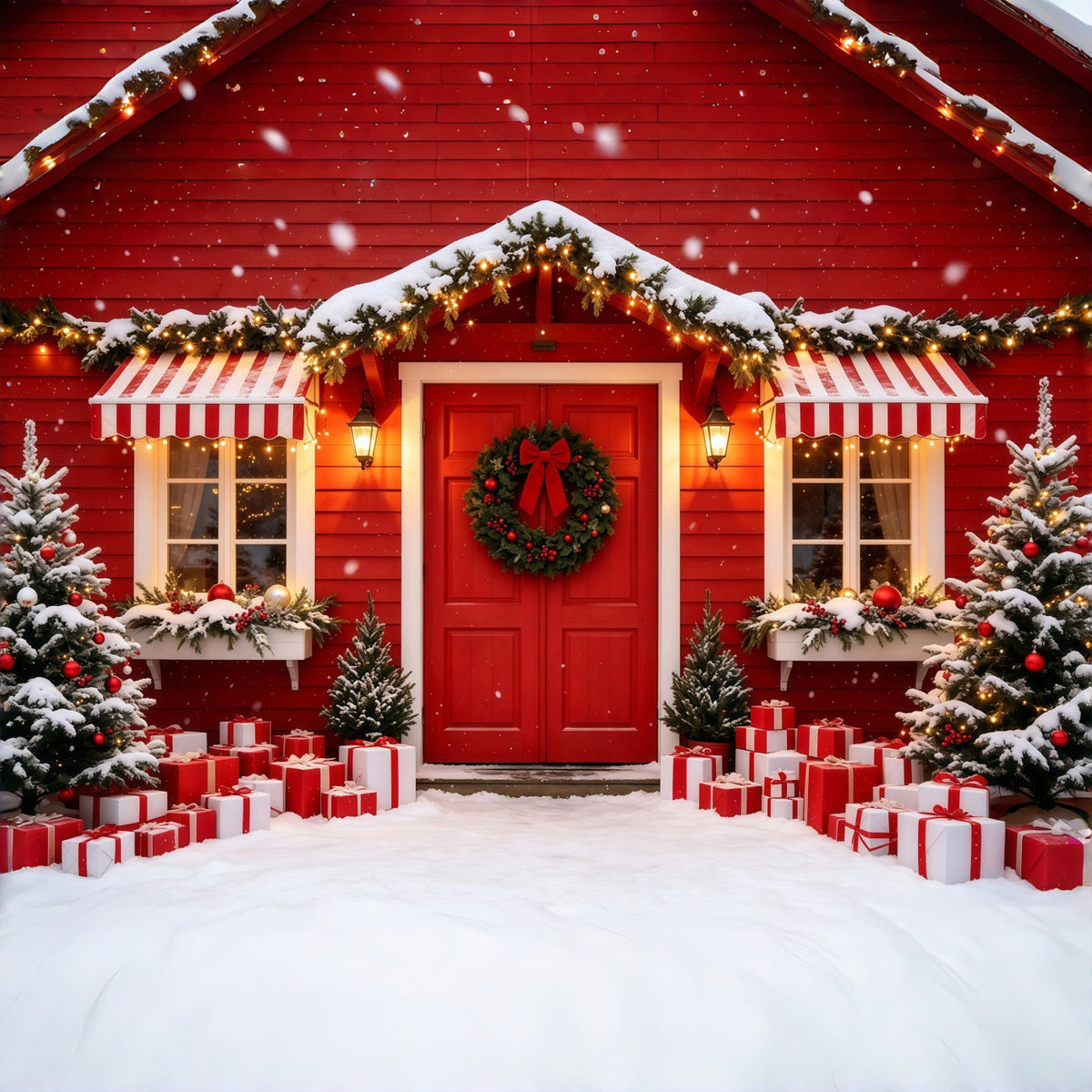 Décor De Maison De Noël Porte D'Entrée De La Cabine Rouge Décors De Studio De Noël GQ69-4