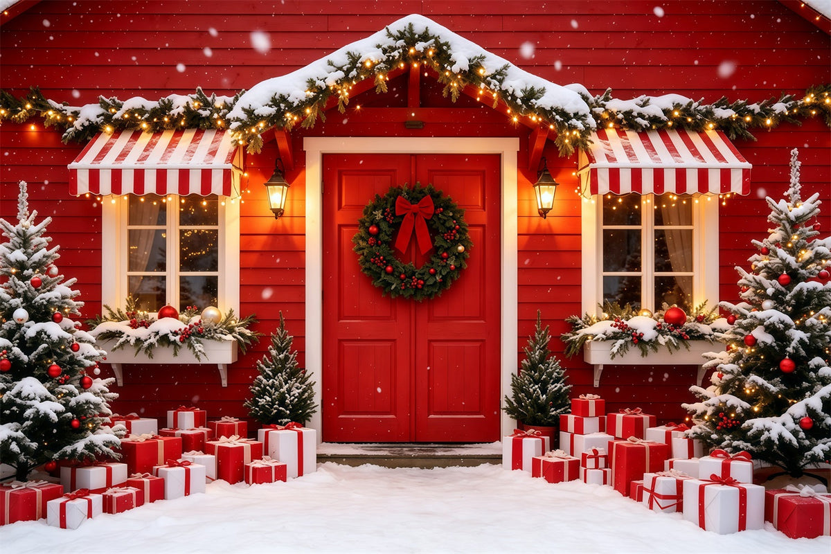 Décor De Maison De Noël Porte D'Entrée De La Cabine Rouge Décors De Studio De Noël GQ69-4