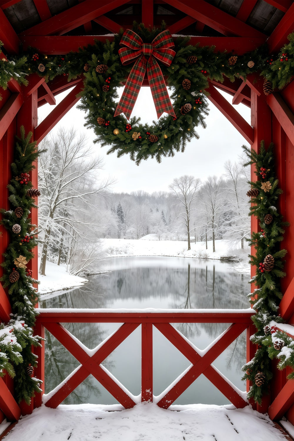 Décor De Noël D'Hiver Vue De La Couronne De Grange Enneigée Décors De Studio Pour Noël GQ69-40
