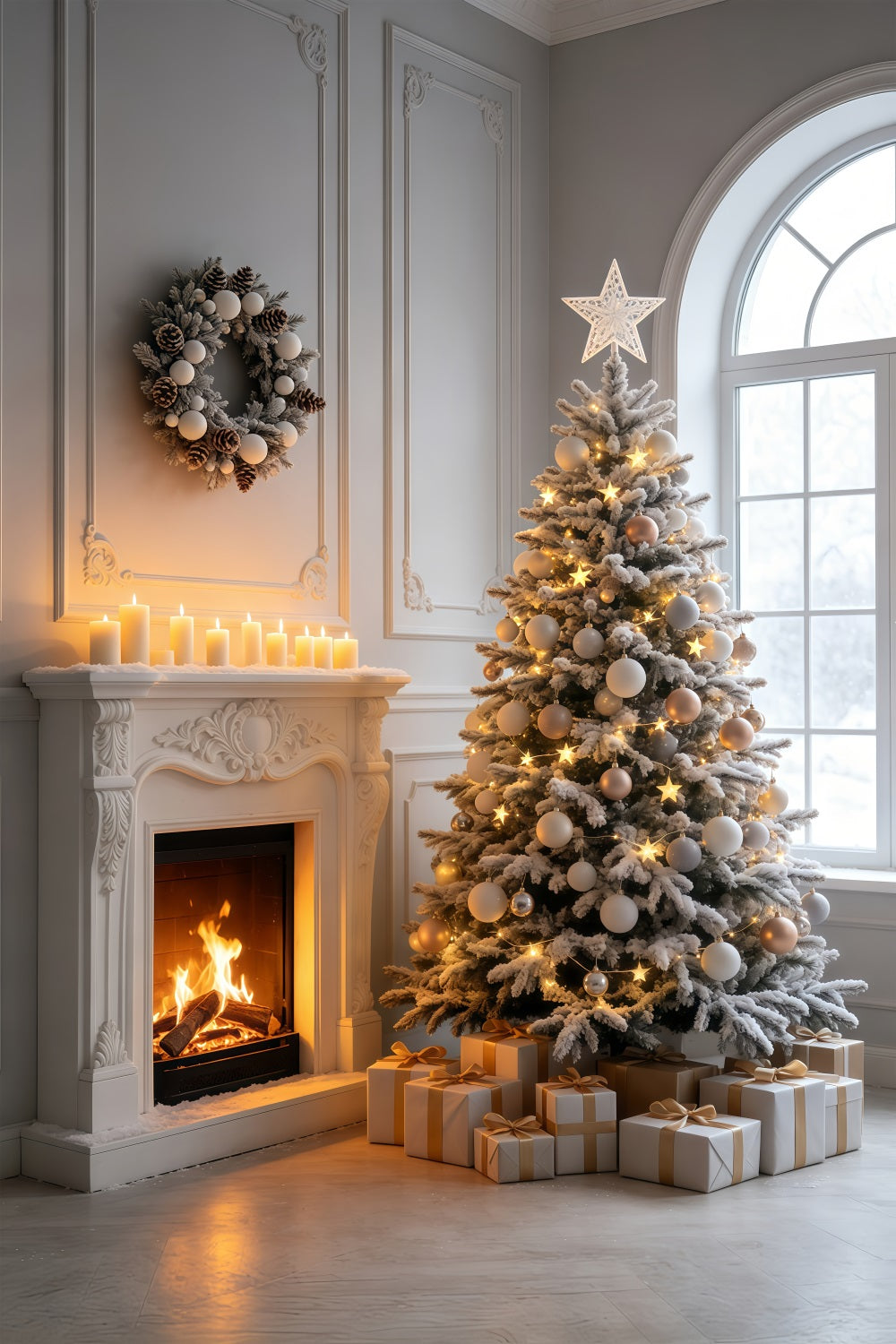 Décor De Noël Élégante Salle Avec Cheminée Et Arbre Décors De Noël Pour Photos GQ69-42