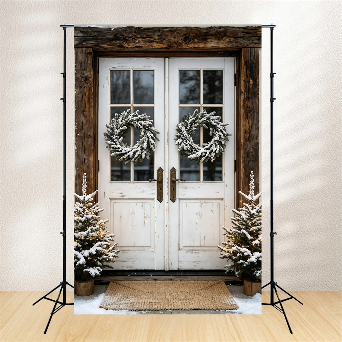 Décor De Noël Extérieur Couronne De Porte Double Enneigée Décors De Noël Pour Studio GQ69-45