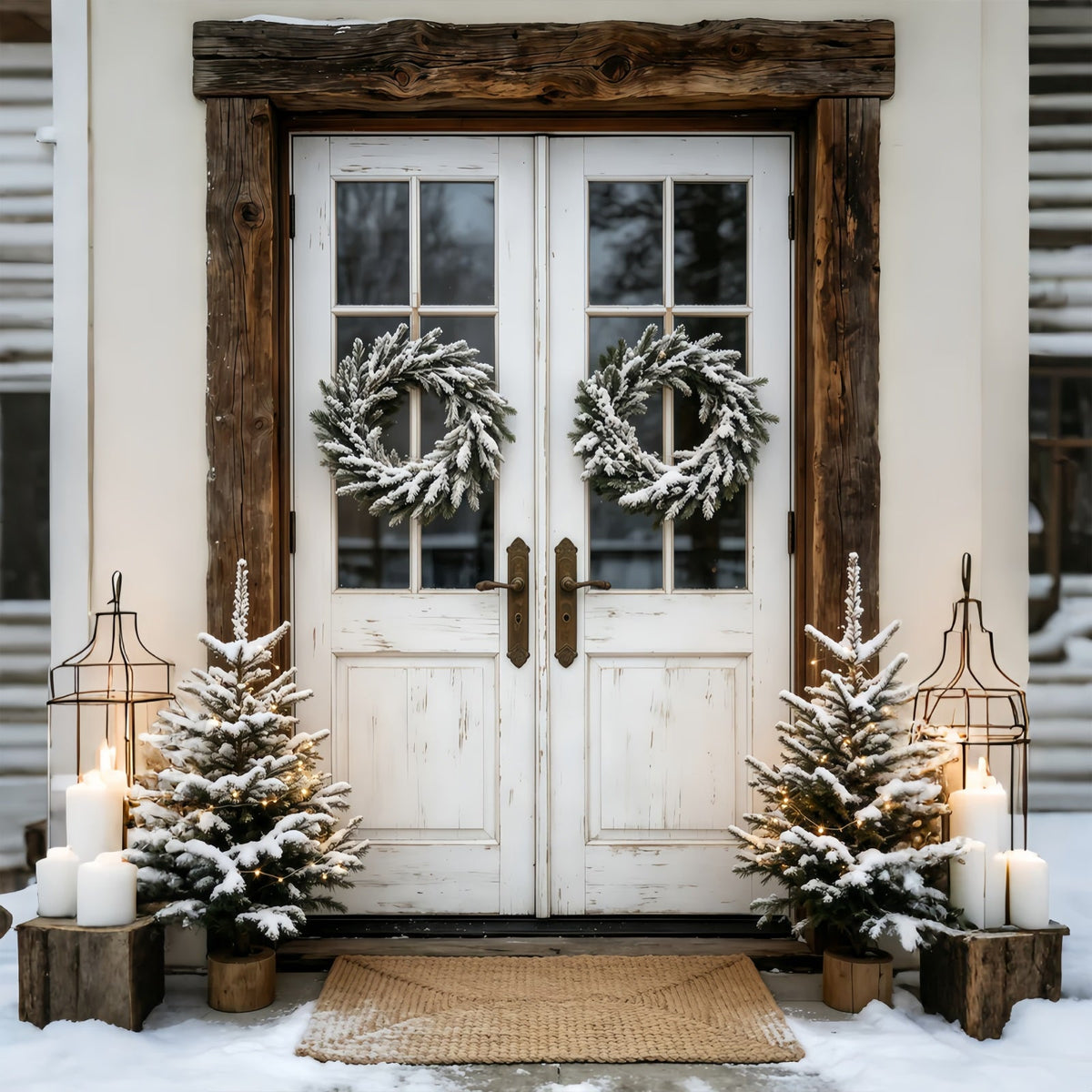 Décor De Noël Extérieur Couronne De Porte Double Enneigée Décors De Noël Pour Studio GQ69-45