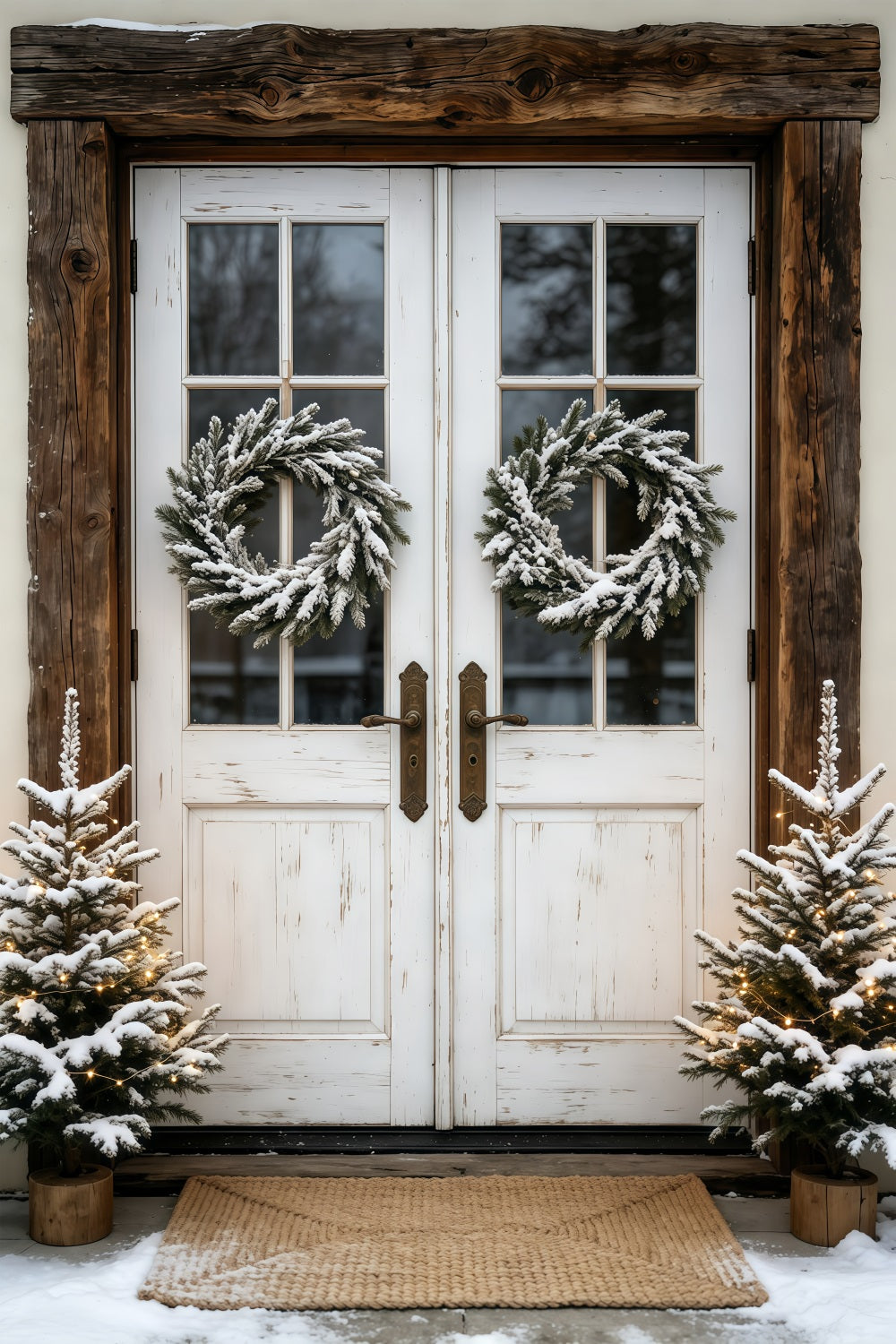 Décor De Noël Extérieur Couronne De Porte Double Enneigée Décors De Noël Pour Studio GQ69-45