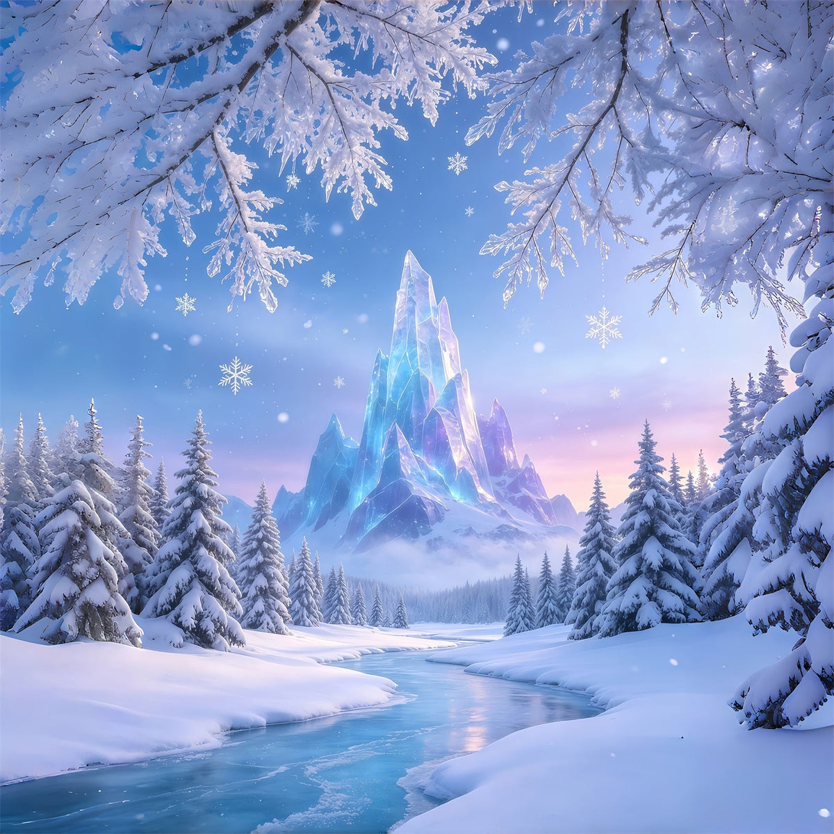 Décor De Noël Féérique Montagne De Cristal Gelée Fond De Noël Professionnel GQ69-50