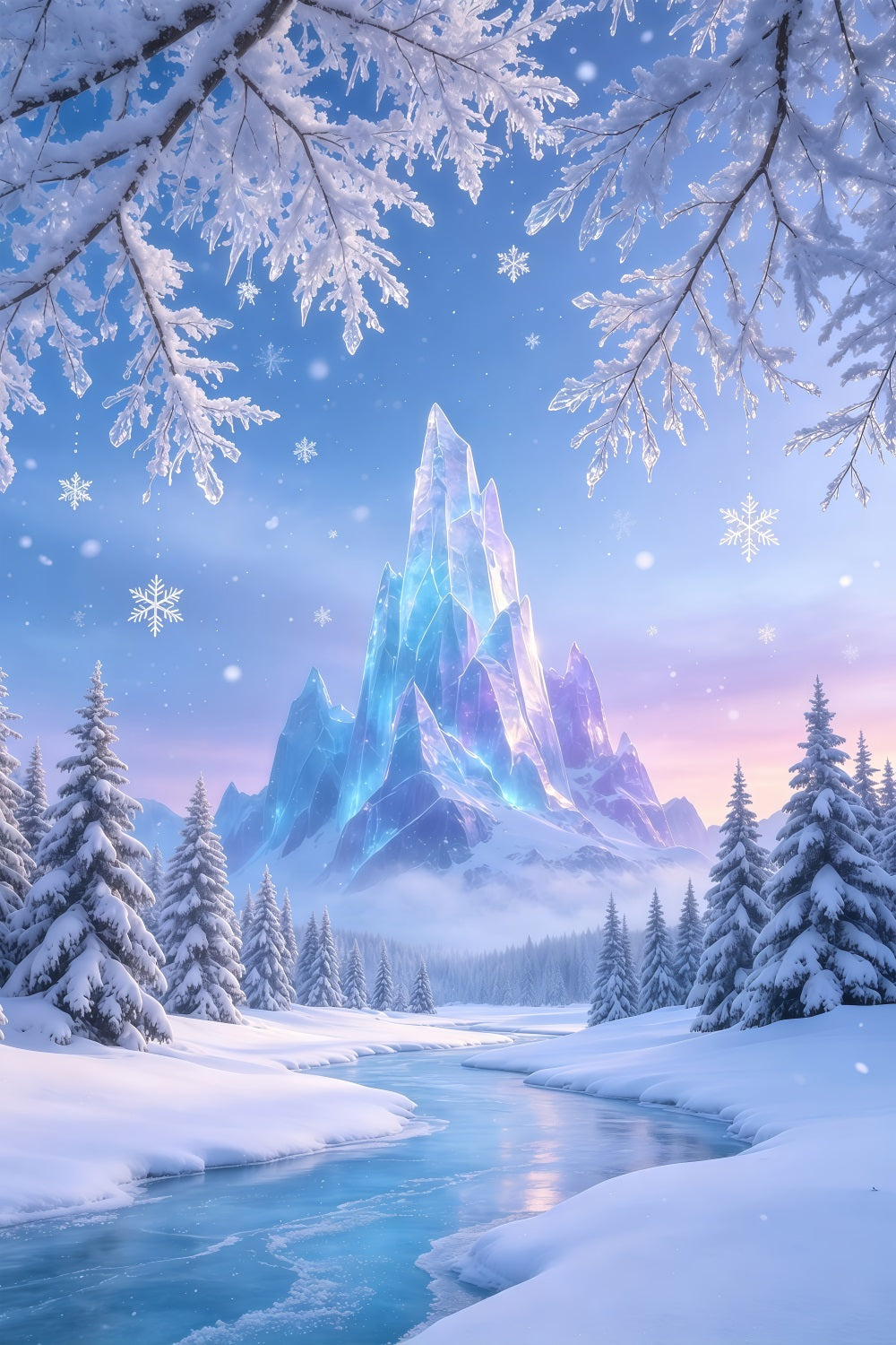 Décor De Noël Féérique Montagne De Cristal Gelée Fond De Noël Professionnel GQ69-50
