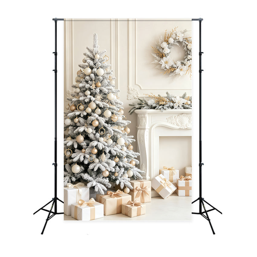 Décor De Noël Élégant Salle De La Cheminée De L'Arbre Blanc Enneigé Décor De Noël GQ69-56