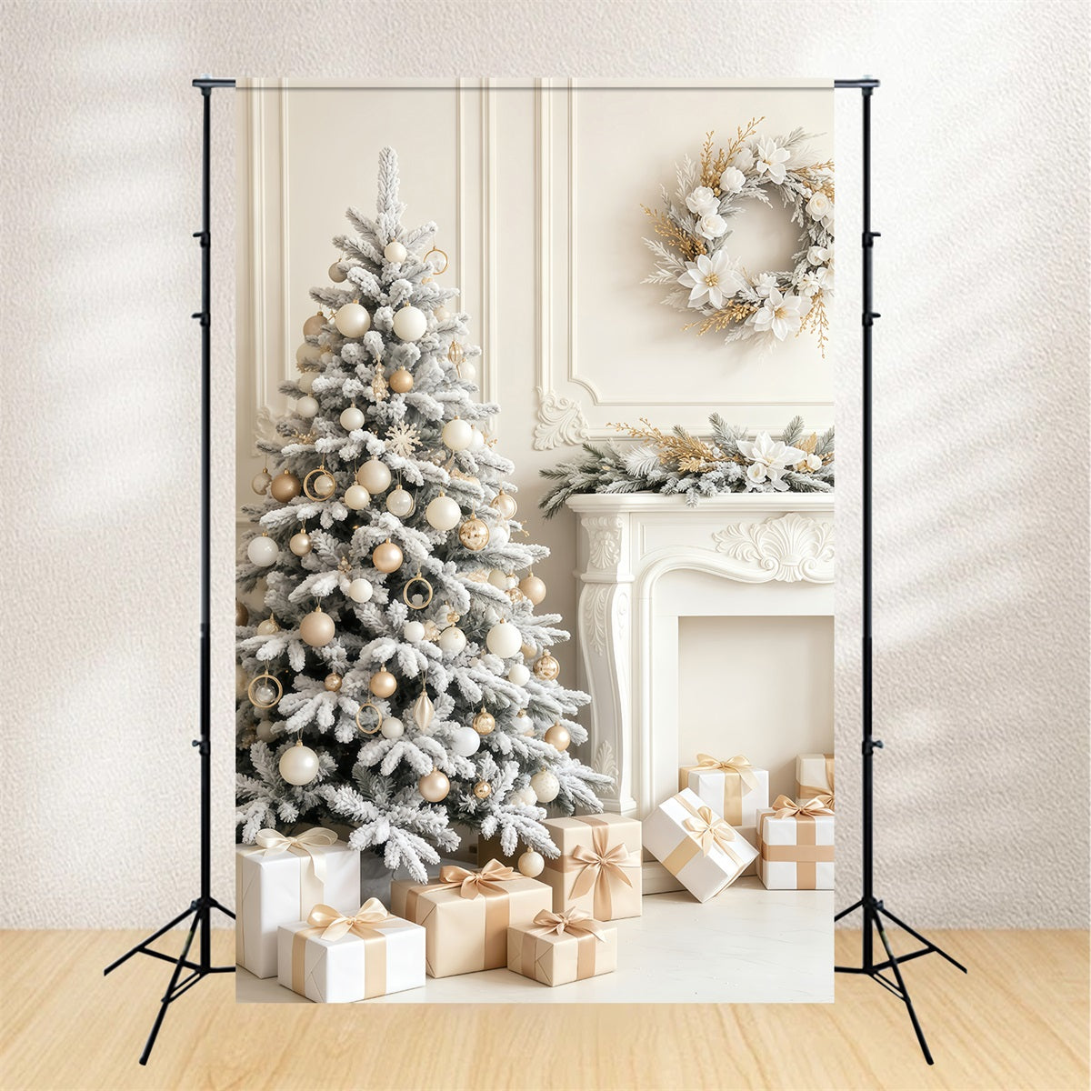Décor De Noël Élégant Salle De La Cheminée De L'Arbre Blanc Enneigé Décor De Noël GQ69-56