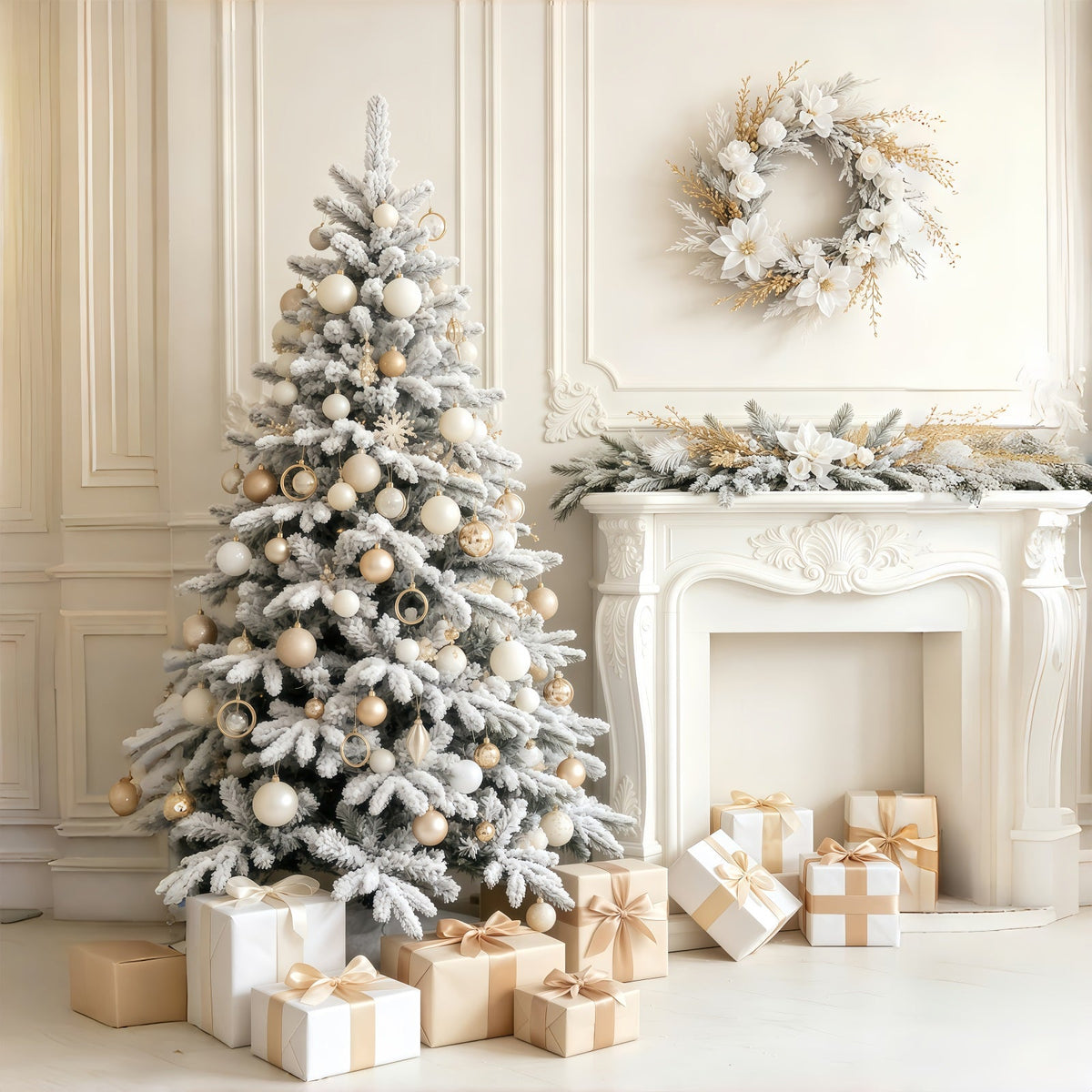 Décor De Noël Élégant Salle De La Cheminée De L'Arbre Blanc Enneigé Décor De Noël GQ69-56
