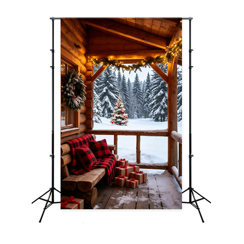 Décor De Noël Champêtre Véranda Confortable Avec Vue Sur La Forêt Décor Photo De Noël GQ69-58