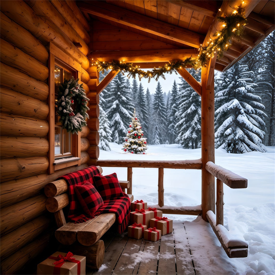 Décor De Noël Champêtre Véranda Confortable Avec Vue Sur La Forêt Décor Photo De Noël GQ69-58