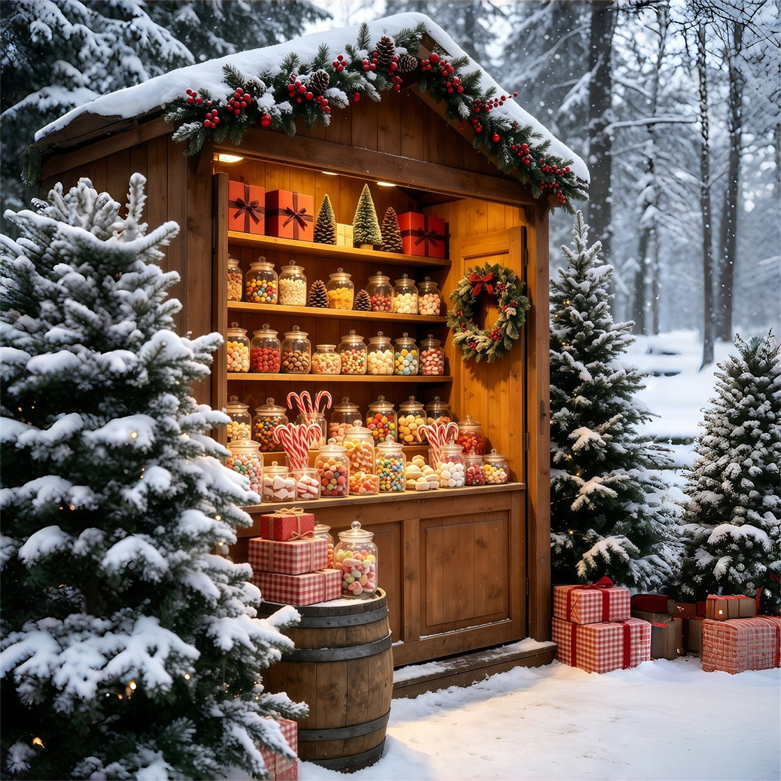 Décor De Noël Enneigé Stand De Marché Rustique En Bocal À Bonbons Décors Photo De Noël GQ69-59