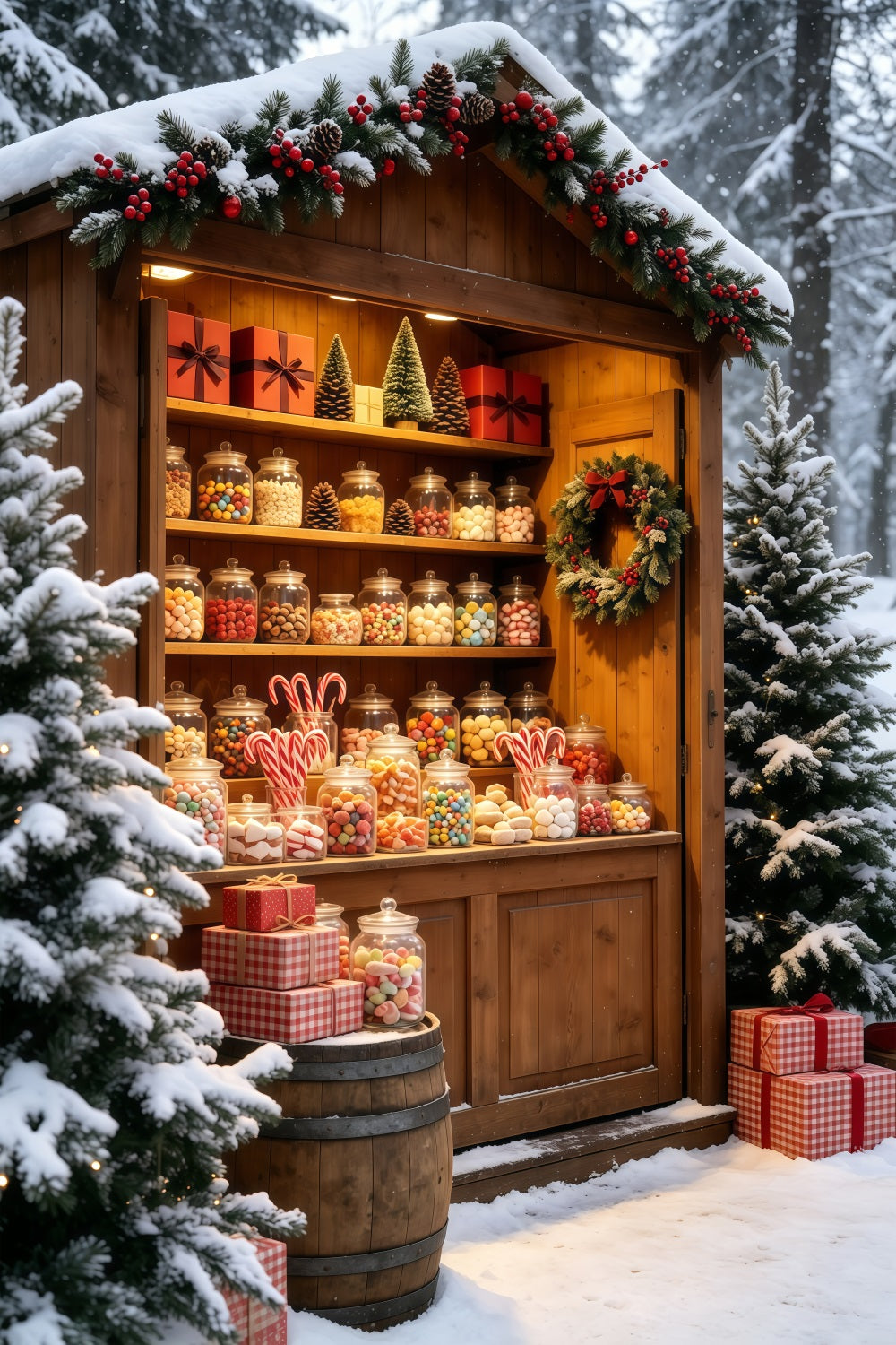 Décor De Noël Enneigé Stand De Marché Rustique En Bocal À Bonbons Décors Photo De Noël GQ69-59
