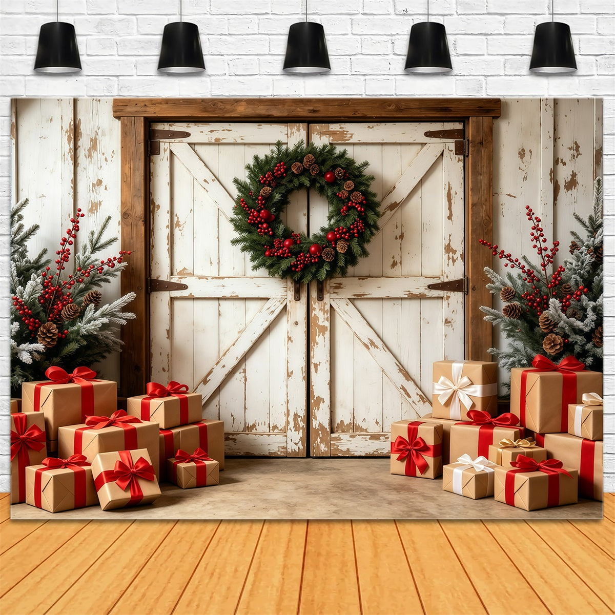 Décor De Porte De Grange De Noël Coffrets Cadeaux Rustiques De Grange Décors De Noël Pour Studio GQ69-6