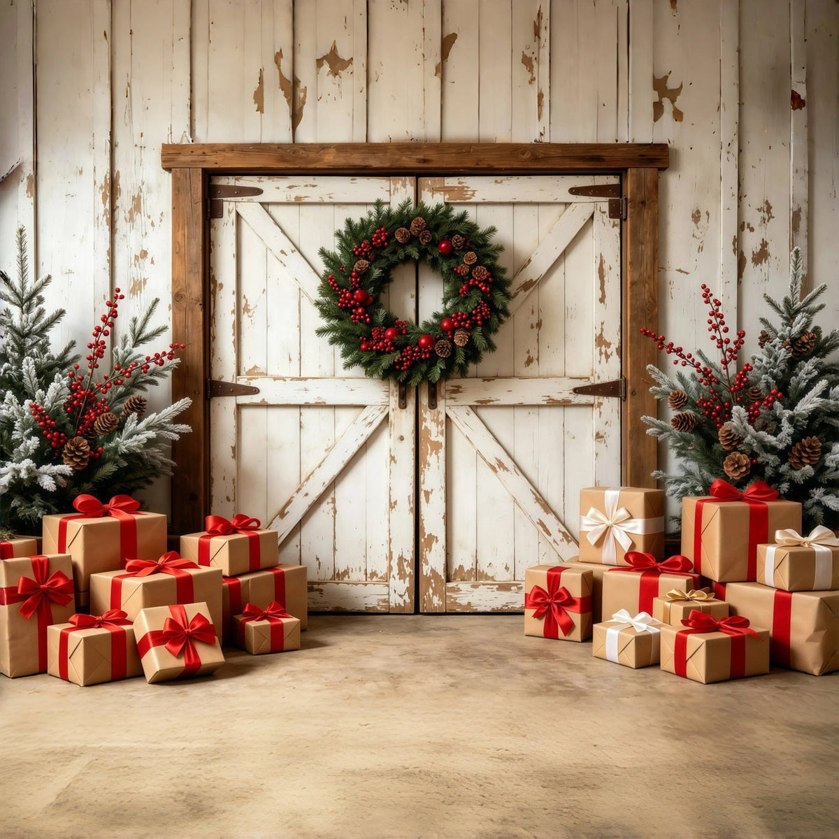 Décor De Porte De Grange De Noël Coffrets Cadeaux Rustiques De Grange Décors De Noël Pour Studio GQ69-6