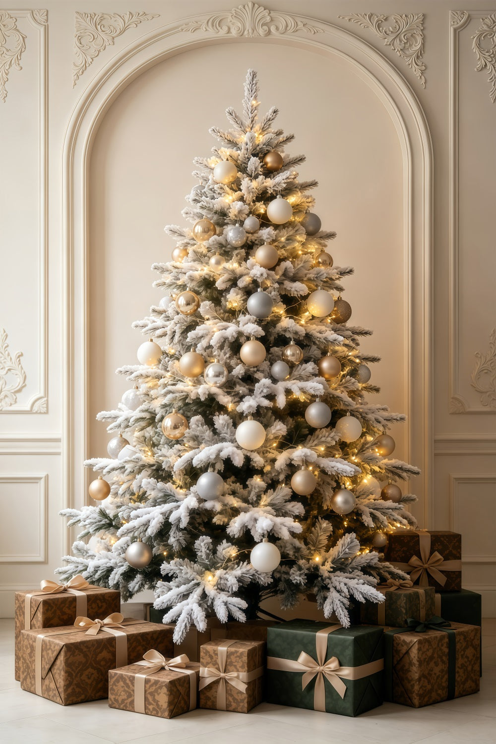 Fond De Décor De Noël Salle De La Cheminée De L'Arbre Blanc Enneigé Décor De Noël GQ69-60