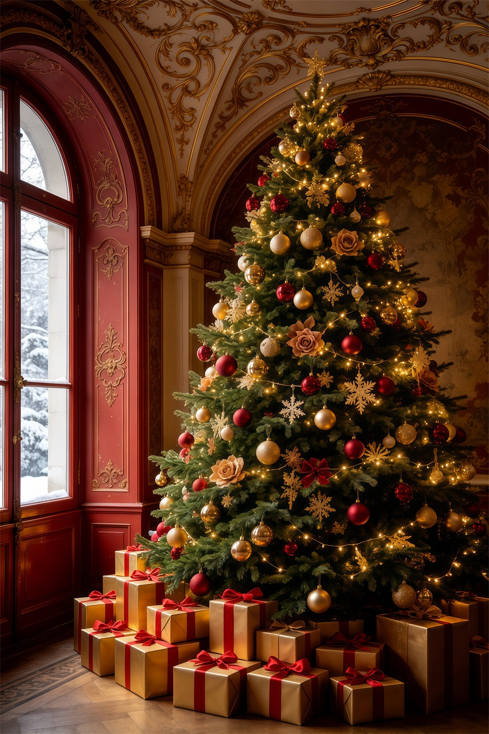 Décor De Noël Victorien Arbre Royal Rouge Grandes Toiles De Fond De Noël GQ69-65