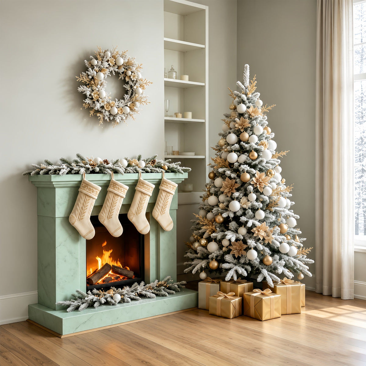 Décor De Chambre De Noël Bas De Cheminée Blancs Minimalistes Décor Mural De Noël GQ69-66