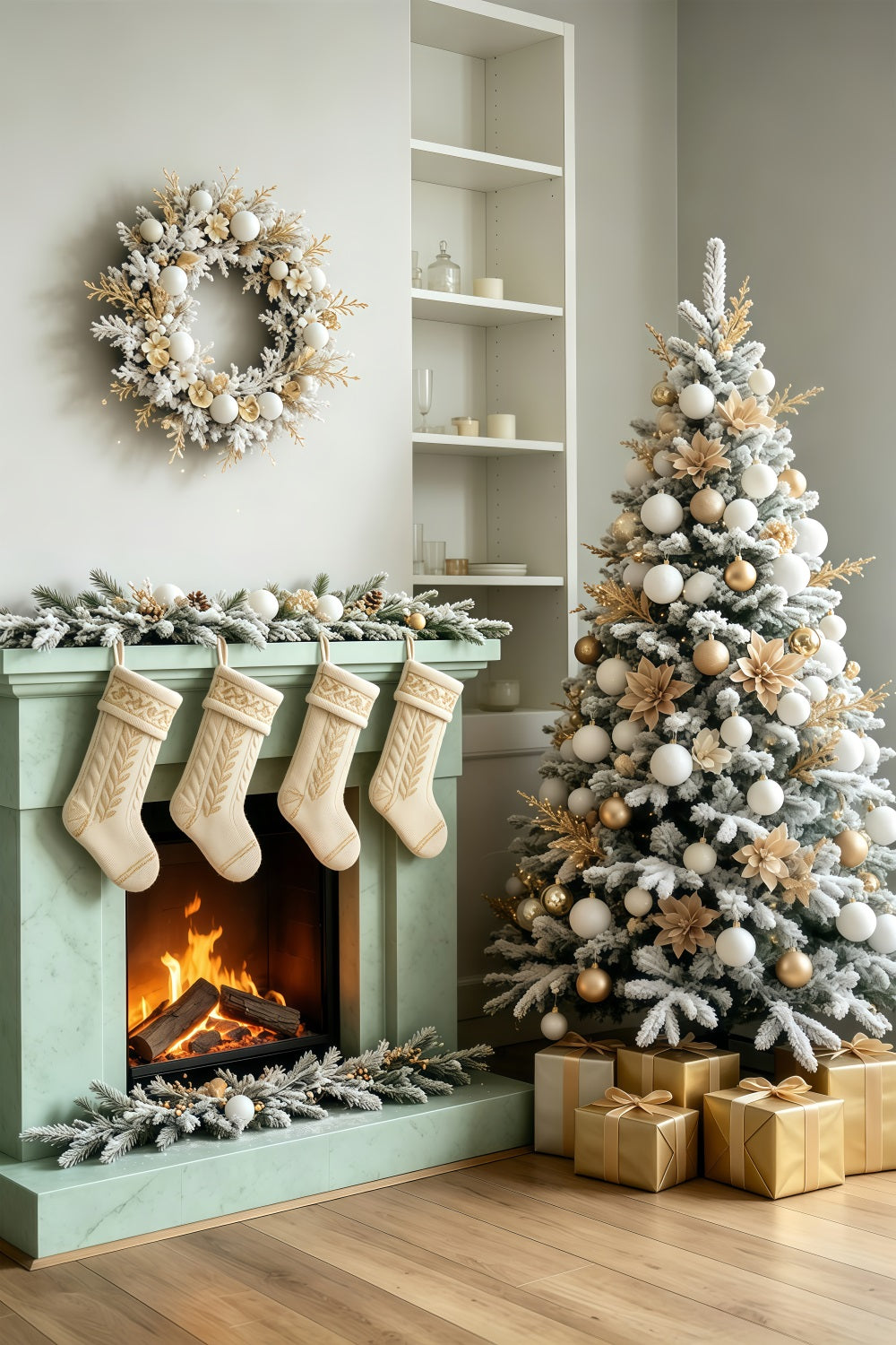 Décor De Chambre De Noël Bas De Cheminée Blancs Minimalistes Décor Mural De Noël GQ69-66