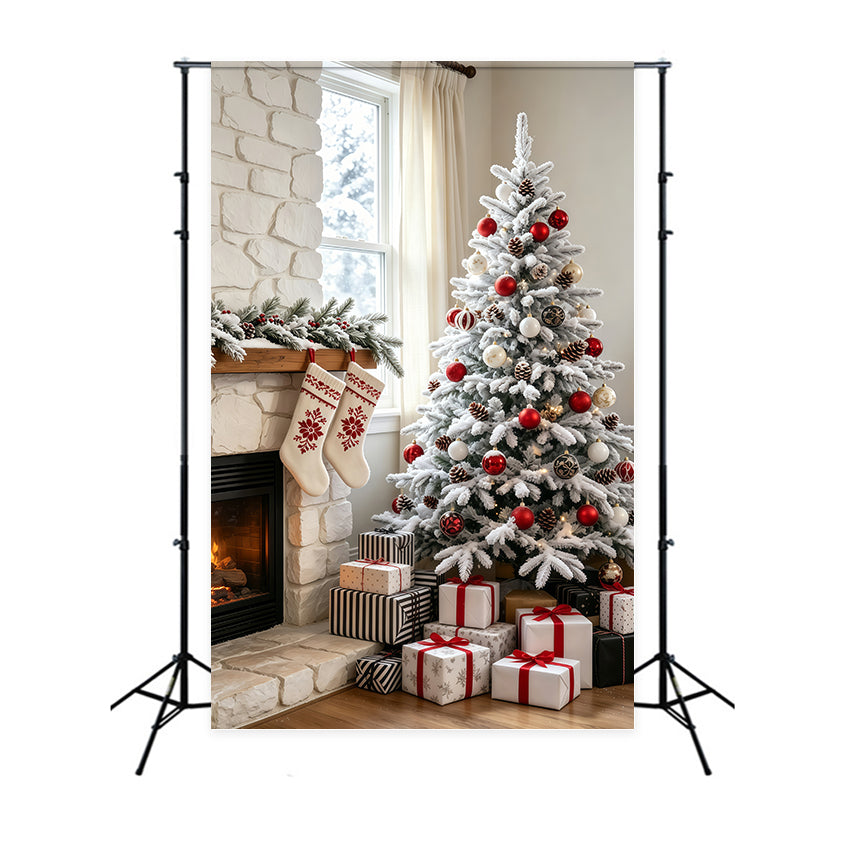 Décor De Noël Pour Salon Cheminée En Pierre Enneigée Décors Photographiques De Noël GQ69-67