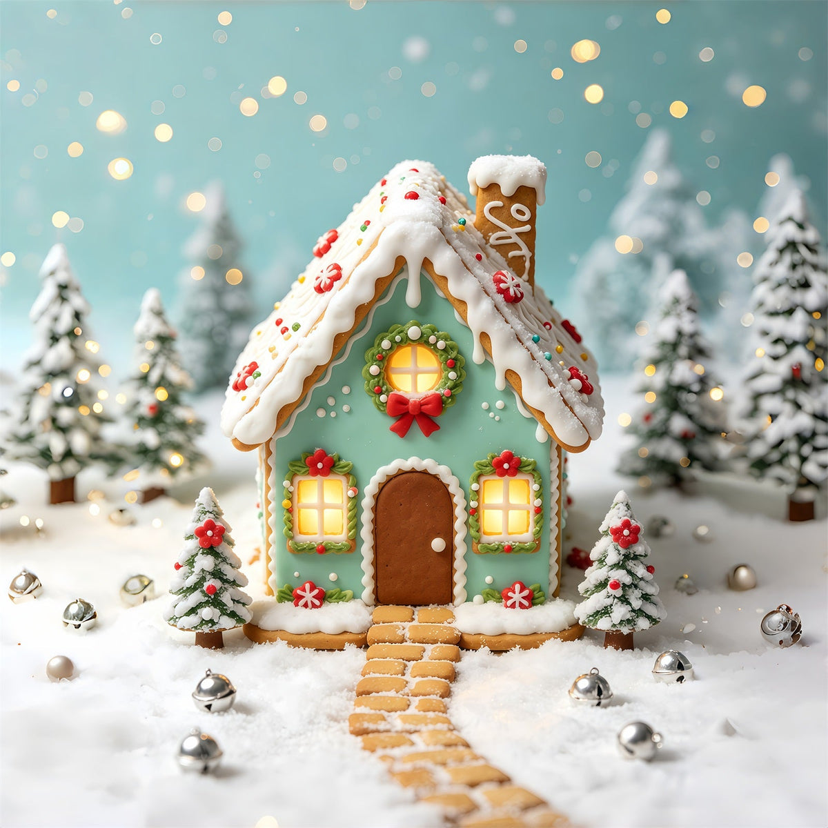 Décor De Bonbons De Noël Maisonnette En Pain D'Épice À La Menthe Décor Photographique De Noël GQ69-70