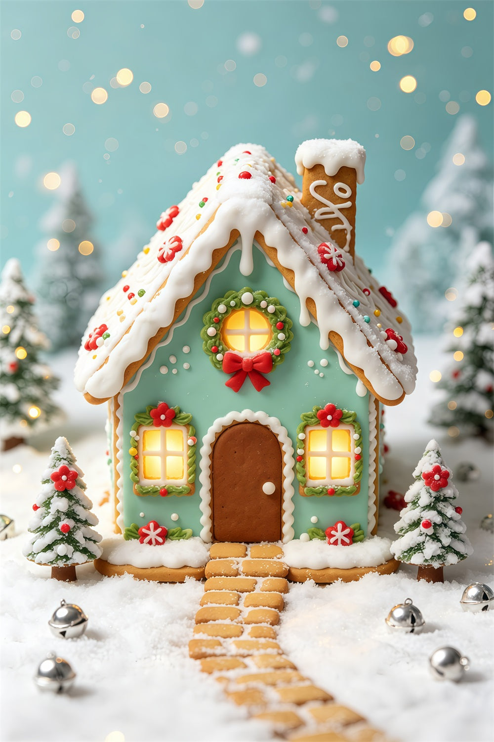 Décor De Bonbons De Noël Maisonnette En Pain D'Épice À La Menthe Décor Photographique De Noël GQ69-70