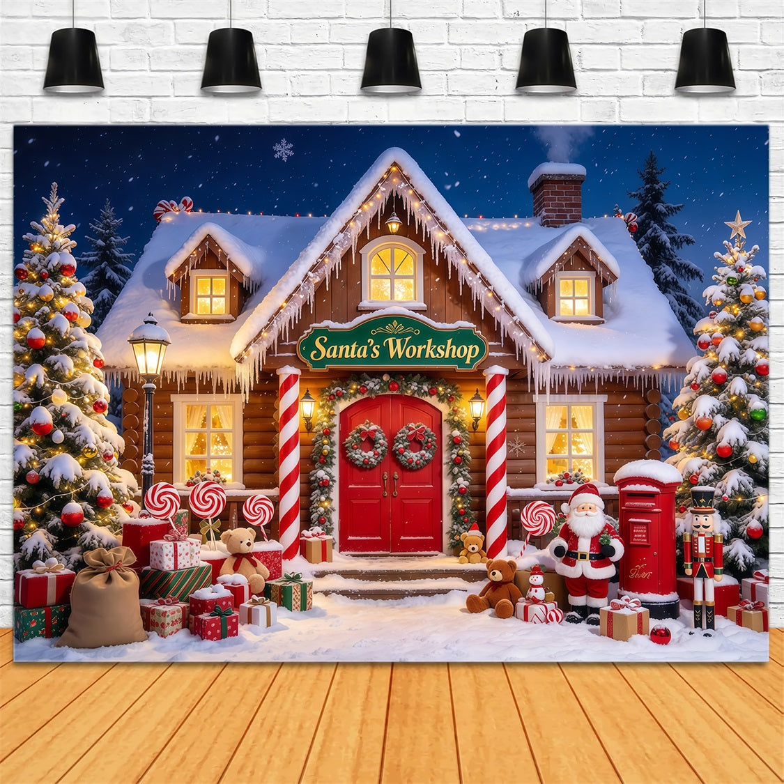 Fond Photo De Noël Atelier Père Noël Enneigé GQ69-71