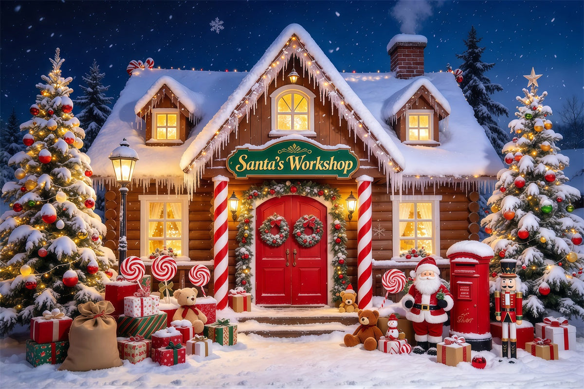 Fond Photo De Noël Atelier Père Noël Enneigé GQ69-71