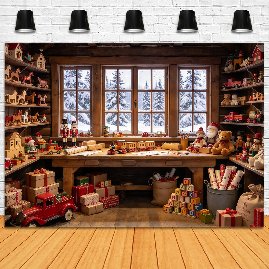 Fond Photo De Noël Atelier Jouets Bois Nuit Avant Noël GQ69-72