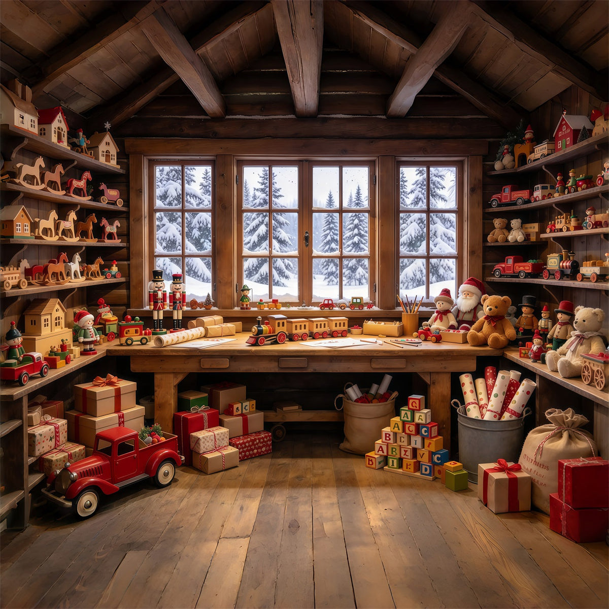 Fond Photo De Noël Atelier Jouets Bois Nuit Avant Noël GQ69-72