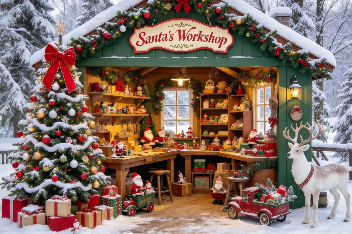 Fond Photo Père Noël Maison Forêt Enneigée Rennes GQ69-74