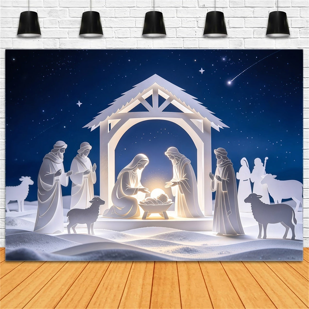 Fond De Noël Chrétien Crèche Nuit Papier Découpé Gothique GQ69-75