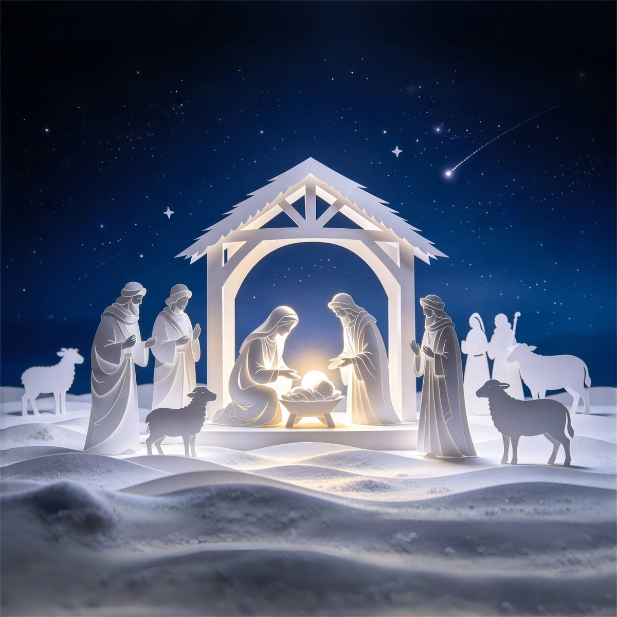 Fond De Noël Chrétien Crèche Nuit Papier Découpé Gothique GQ69-75