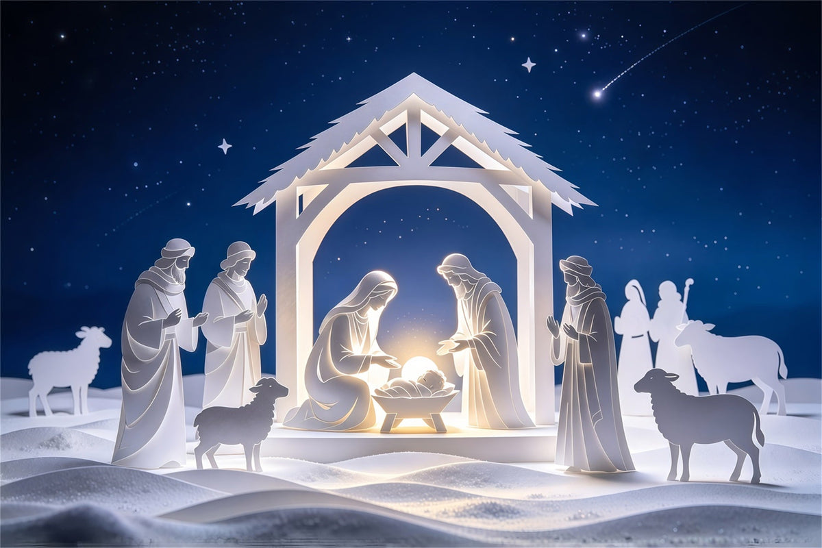 Fond De Noël Chrétien Crèche Nuit Papier Découpé Gothique GQ69-75