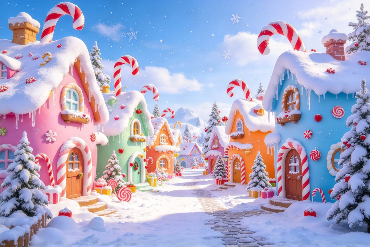 Fond Photo De Noël Rue Village Bonbons Pastel GQ69-76