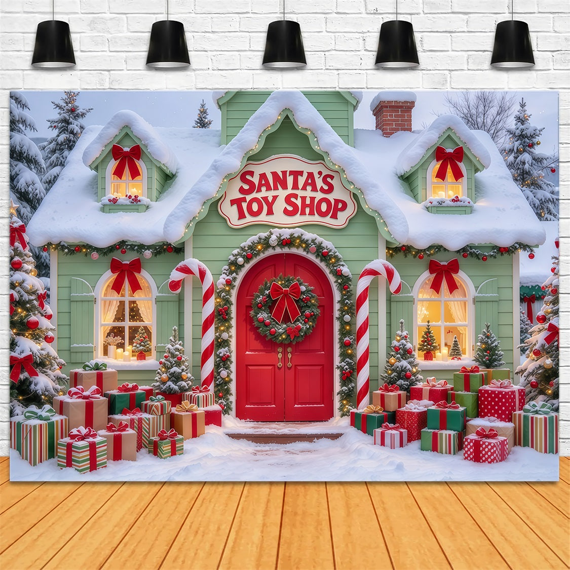 Fond Atelier Jouets Père Noël Boutique Enneigée GQ69-77