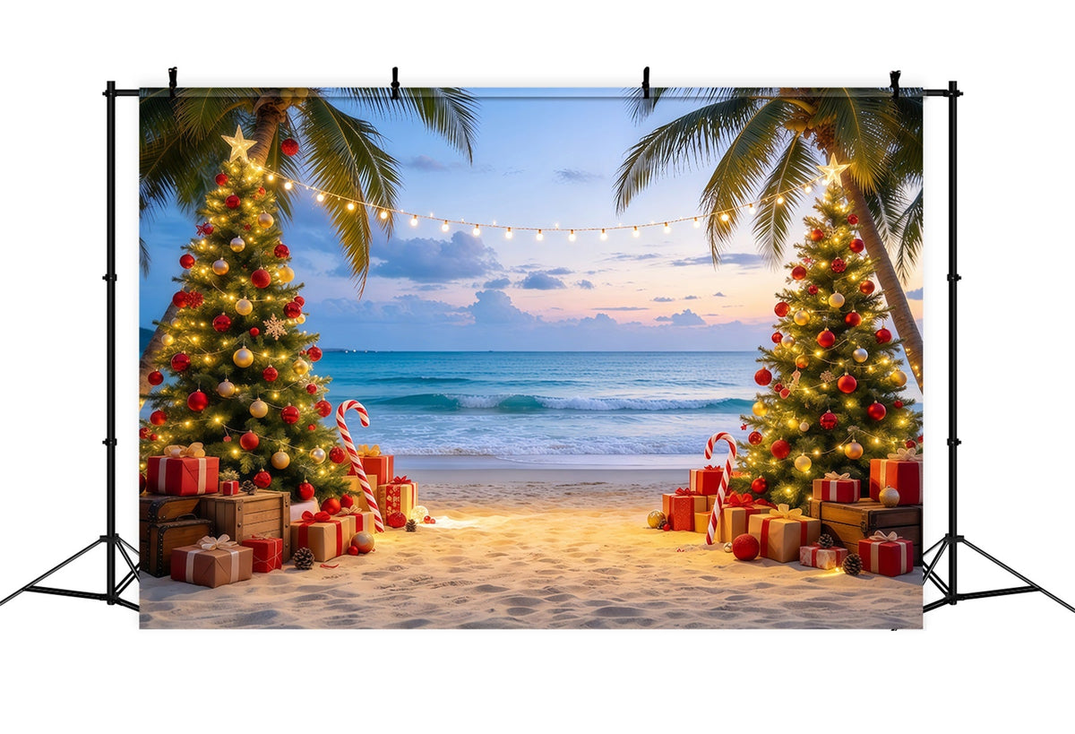 Fond De Noël Australie Plage Tropicale Sapin Décoré GQ69-78