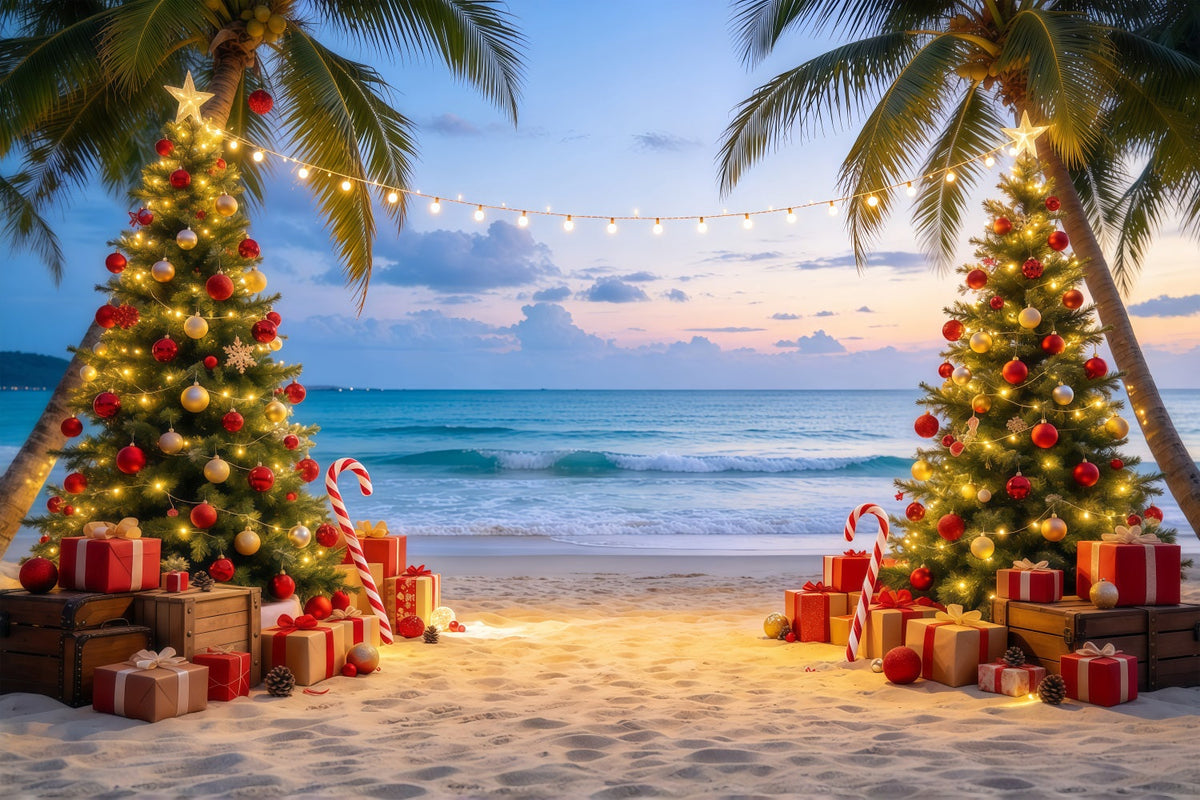 Fond De Noël Australie Plage Tropicale Sapin Décoré GQ69-78