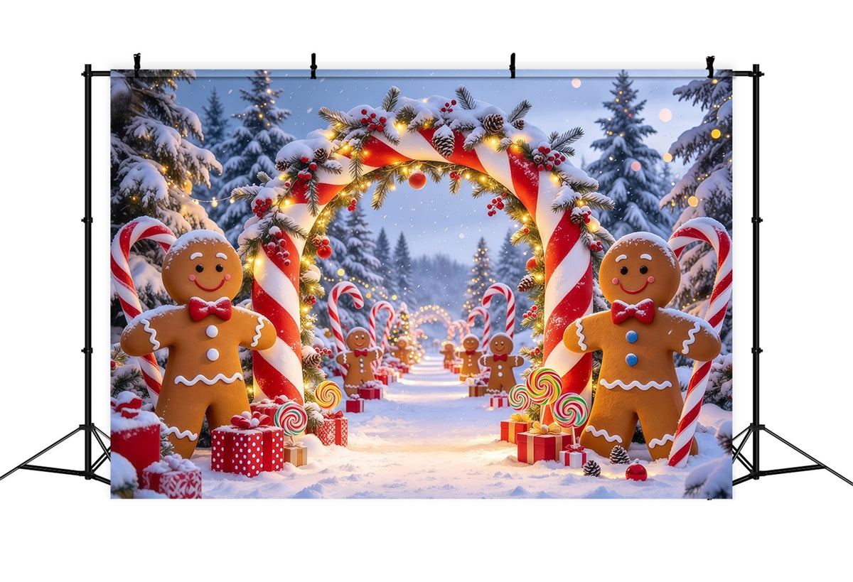 Fond Photo De Noël Cottage Enneigé Forêt Bonbons Sucre GQ69-80
