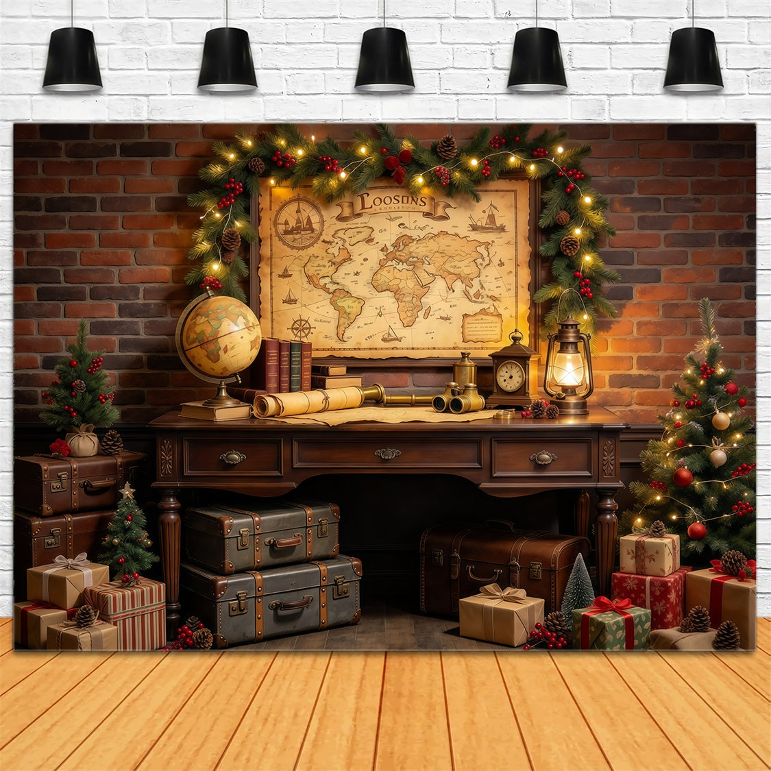 Fond De Noël Autour Du Monde Carte Voyage Vintage GQ69-82