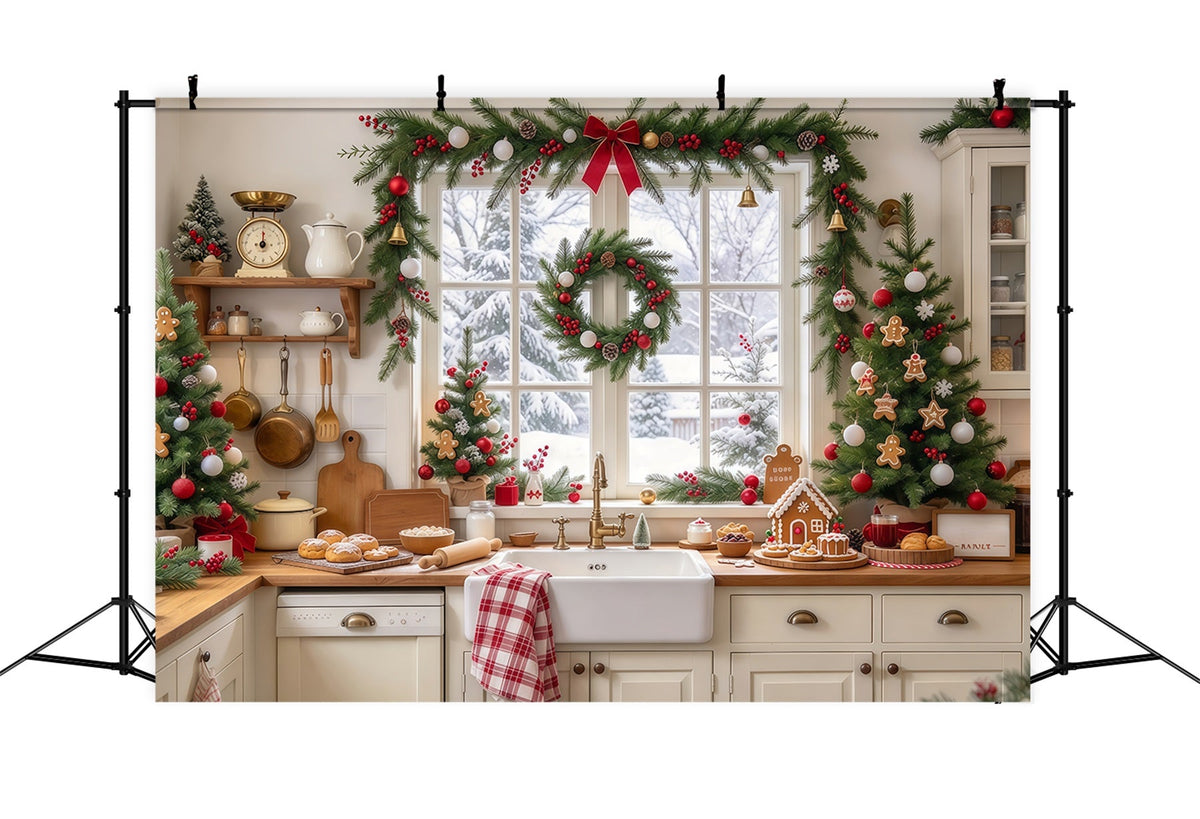 Grand Fond De Noël Cuisine Fenêtre Décor Festif GQ69-83