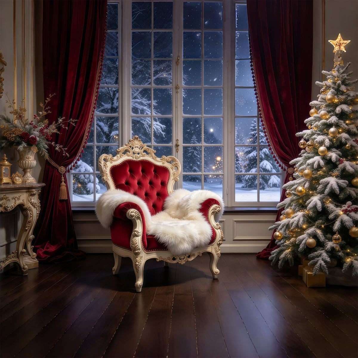 Fond Photo Père Noël Fauteuil Velours Royal GQ69-85