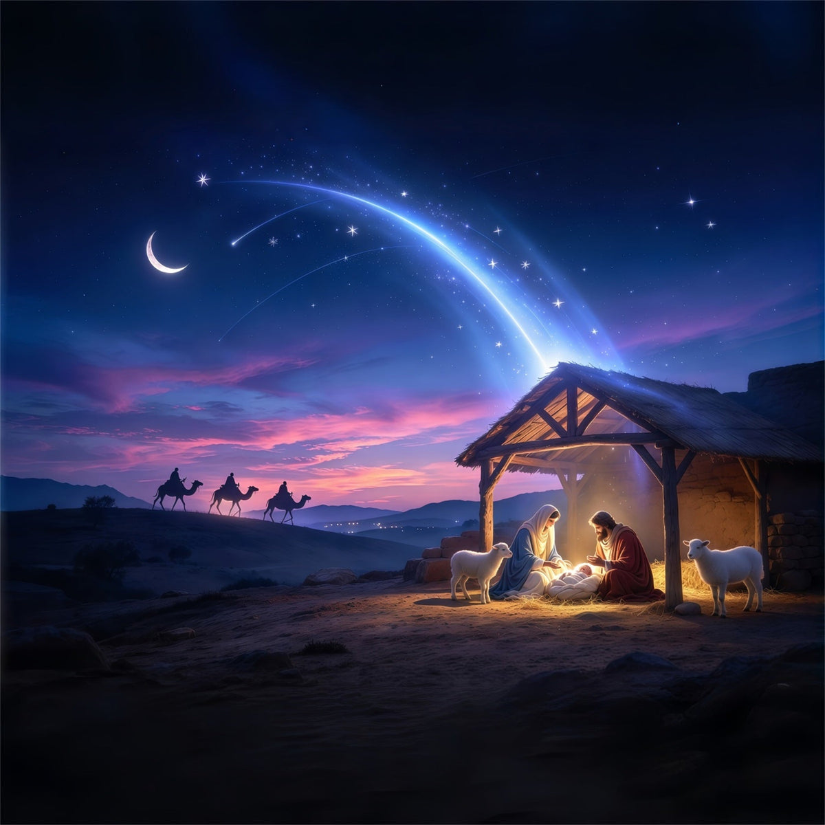 Fond De Crèche De Noël Désert Nuit Étoilée Bethléem GQ69-91