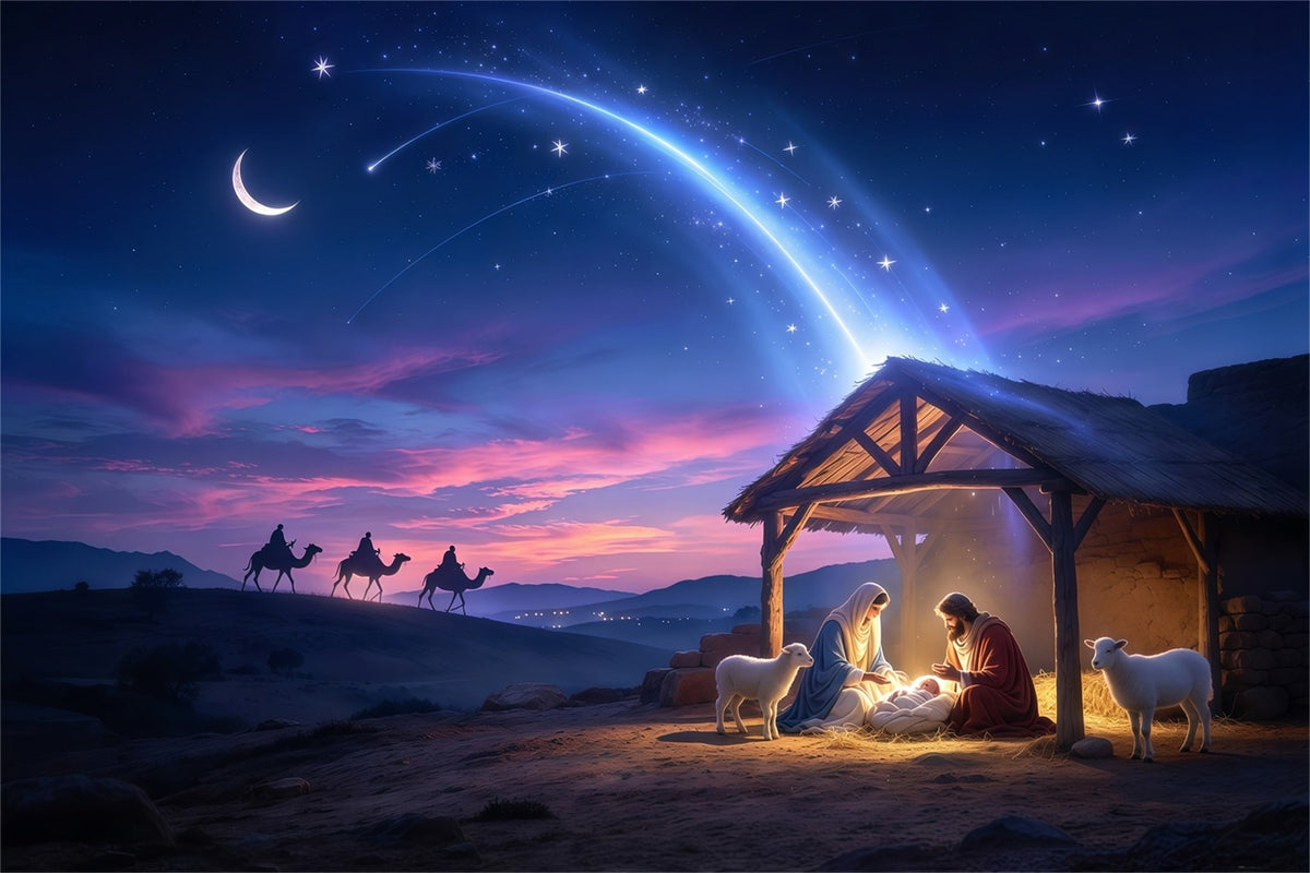 Fond De Crèche De Noël Désert Nuit Étoilée Bethléem GQ69-91