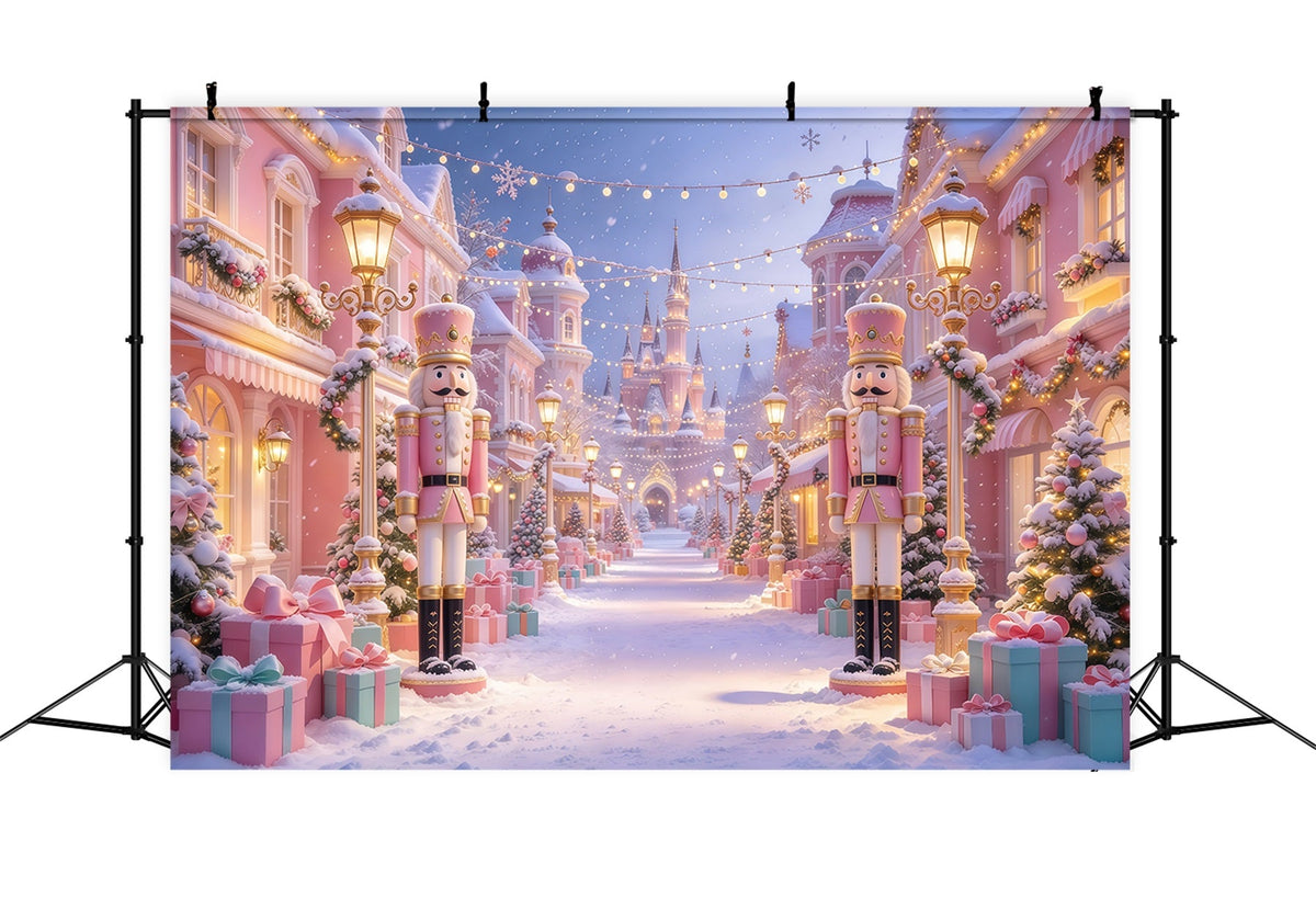 Fond Photo De Noël Château Casse-Noisette Rue Rose Colorée GQ69-92