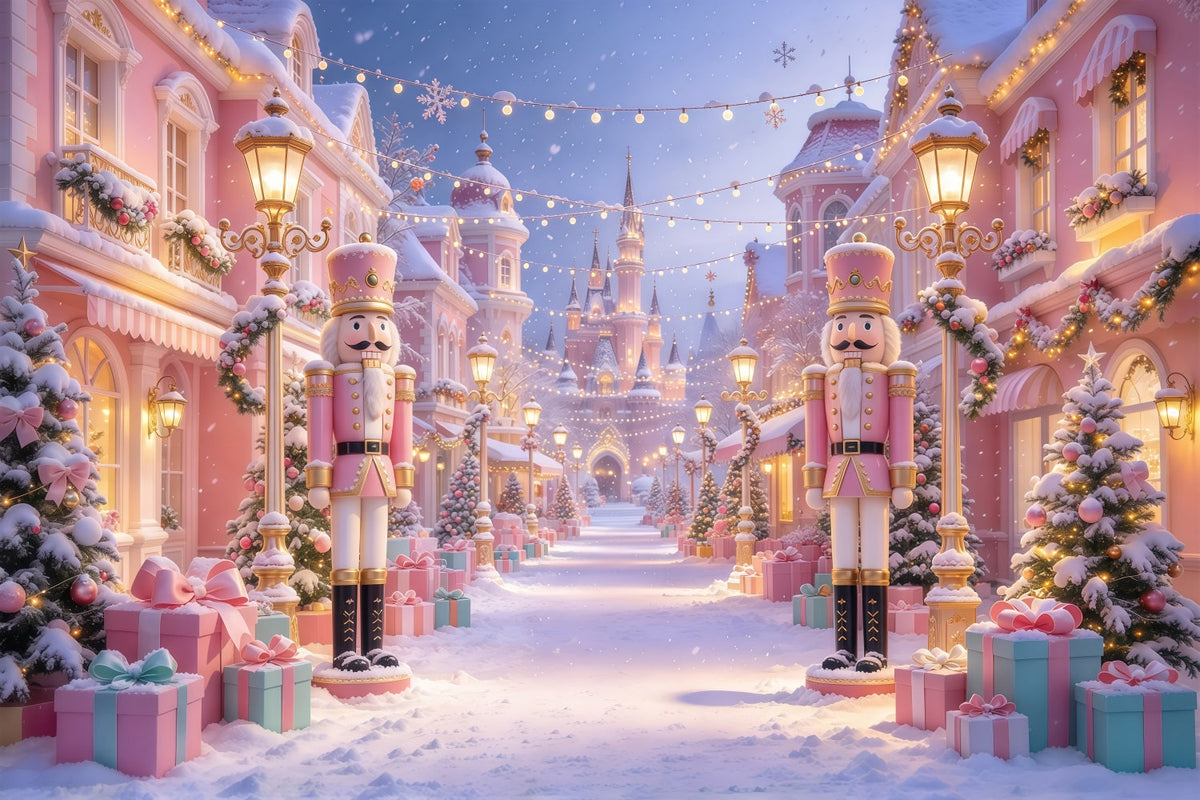 Fond Photo De Noël Château Casse-Noisette Rue Rose Colorée GQ69-92