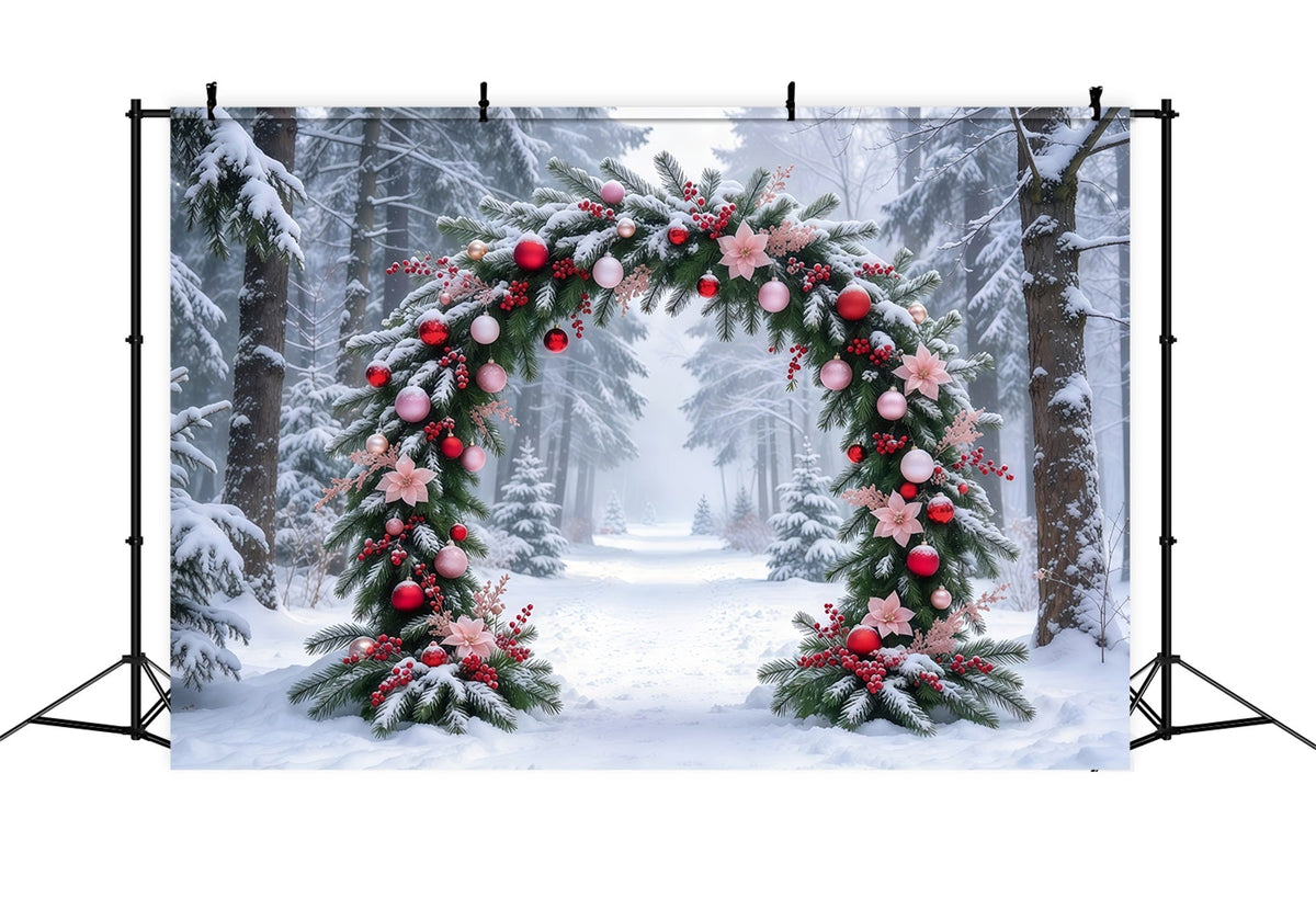 Fond Photo Sapin De Noël Arche Florale Rose Enneigée GQ69-93
