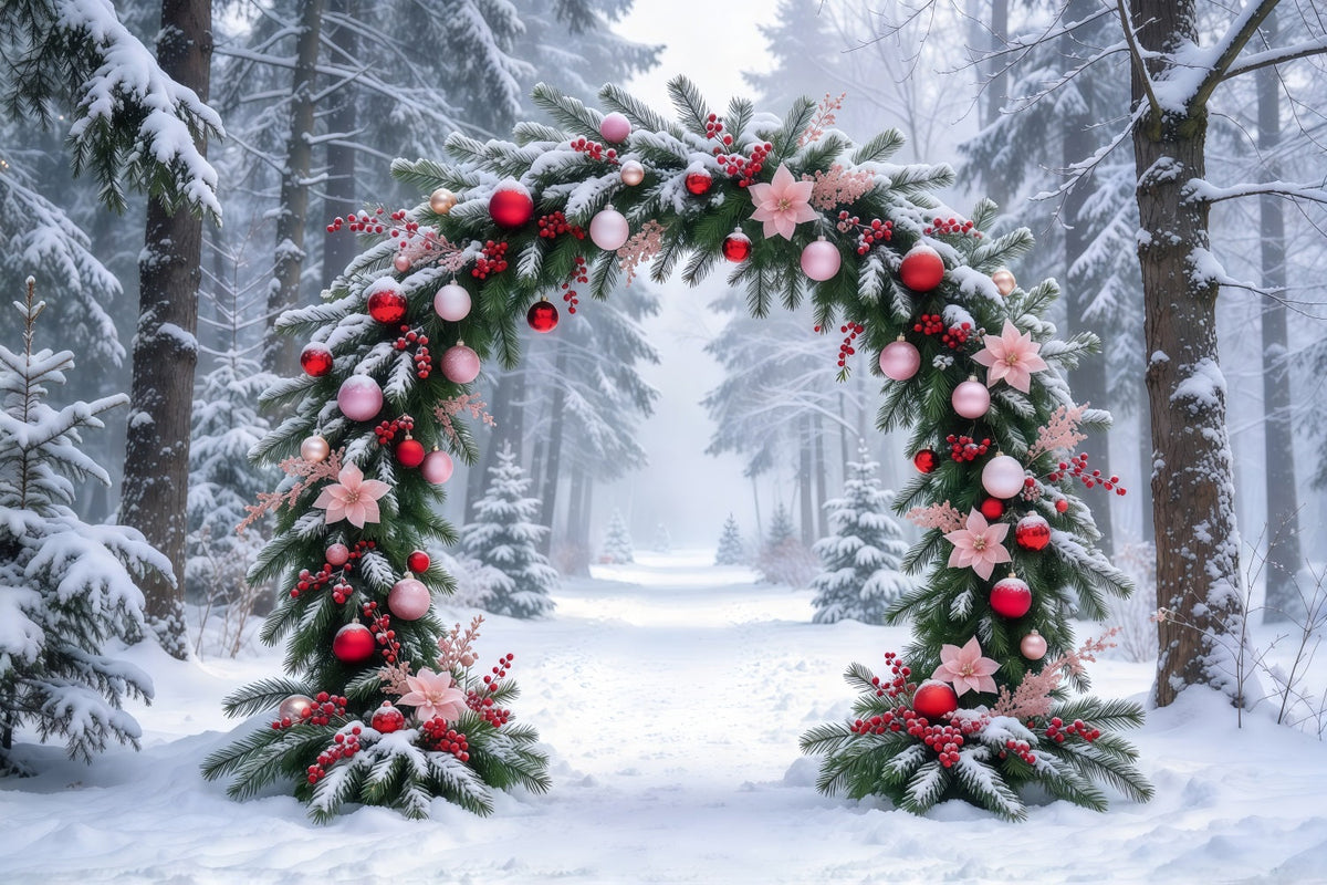 Fond Photo Sapin De Noël Arche Florale Rose Enneigée GQ69-93