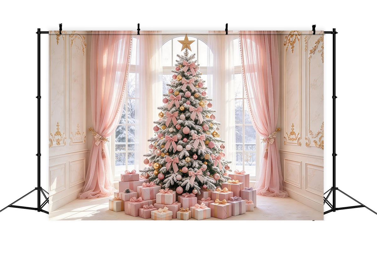 Fond Photo De Noël Sapin Cadeaux Nœud Rose Poudré GQ69-94